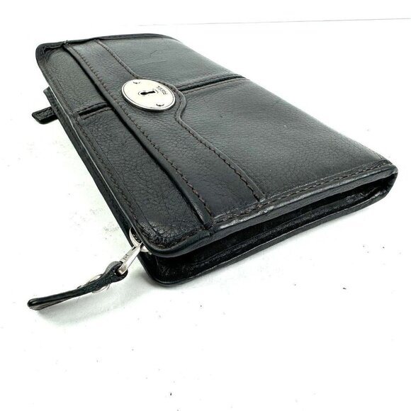 Fossil Maddox Wallet Black Leather3/4 Zip Around Clutch Organizer - Picture 5 of 9